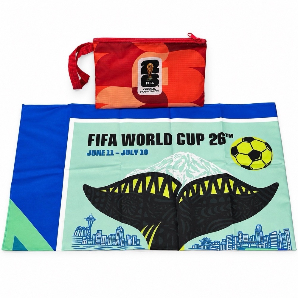 FIFA World Cup 2026 Kanata Towel Soccer Whale Design Red Pouch New